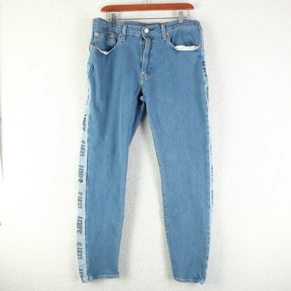 Levis Hi Ball Jeans Mens 34X30 Blue Medium Wash Spell Out Striped Tapered Denim